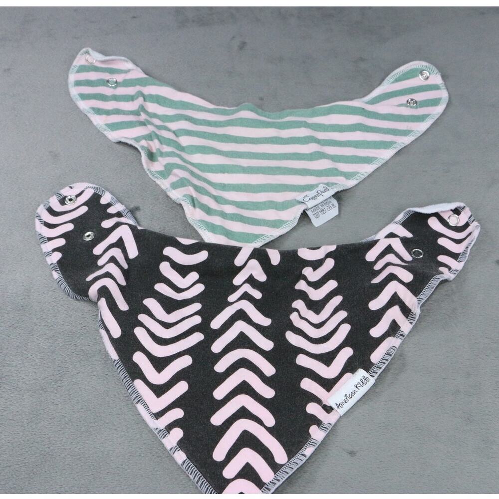 Copper Pearl & American KIDdo Baby Bandana Bibs Lot of 2 Pink Green Black Snap